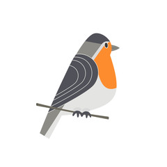 Cute Robin bird icon. Freehand cartoon comic style. Winter birds of city garden, backyard. Stylized funny animal isolated. Element for banner background. Vector design of logotype, advertisement label