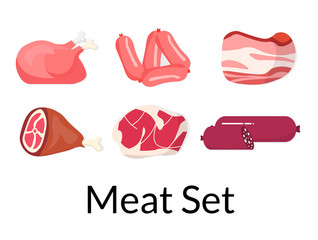Vector flat meat set. Includes