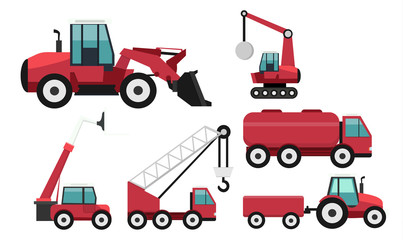 Construction vehicles flat design icon