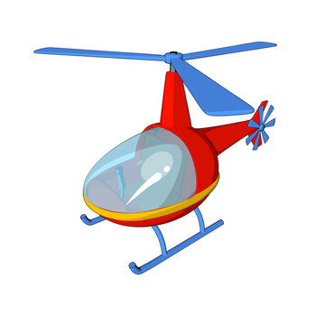 helicopter red transparent cab yellow stripes cartoon style white background different kinds of foreshortening isolate 