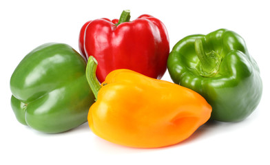 Obraz na płótnie Canvas green, red, yellow sweet bell peppers isolated on white background
