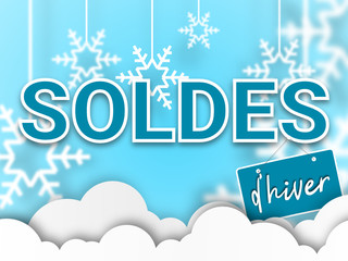 panneau soldes d'hiver avec fond de flocons