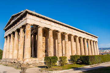 Fototapeta na wymiar The Temple of Hephaestus or Hephaisteion is a well-preserved Greek temple in the western perimeter of the Agora. It was dedicated to Hephaestus and Athena and it was built in 460-415 BC