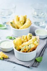 Baked Zucchini Fries with Pesto Greek yogurt sauce
