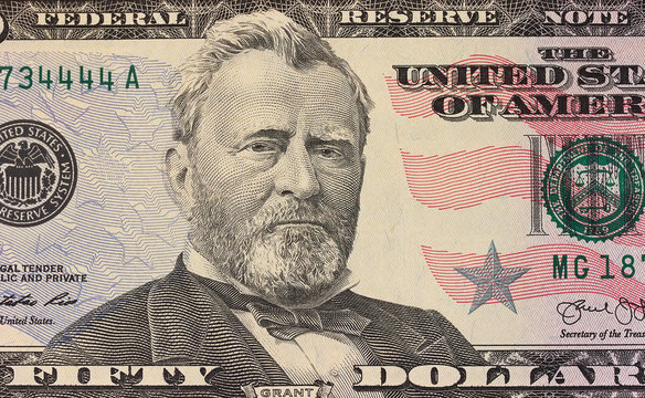 Ulysses Grant portrait on 50 dollar note.
