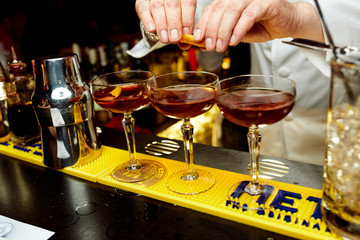 Cocktails with on the bar counter