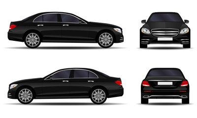 realistic car. sedan. front view; side view; back view.