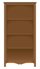 An empty wooden bookcase is ready to be filled with books or decorations