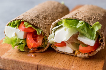 Low Calorie Diet Wrap with Cheese, Tomatoes and Salad.