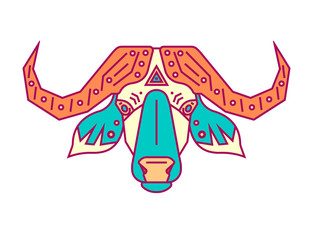 Geometric head of bull. Simple forms. Animal cute logo.