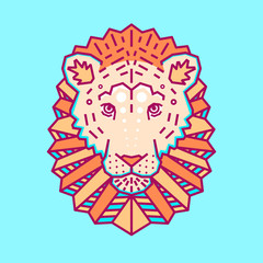 Geometric head of lion. Simple forms. Animal cute logo.