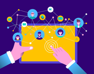 People on social media online tablet device app