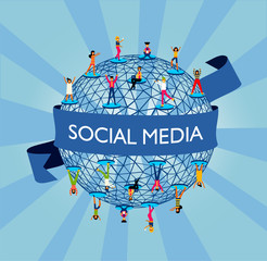 Social media world concept with people online