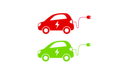 Hybrid vehicle symbol. Electric car with electric charging cable icon.