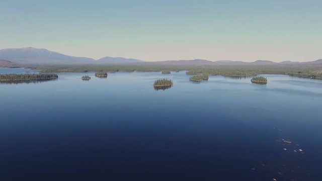 Aerial drone pan from Katahdin in Maine woods -Baxter State park