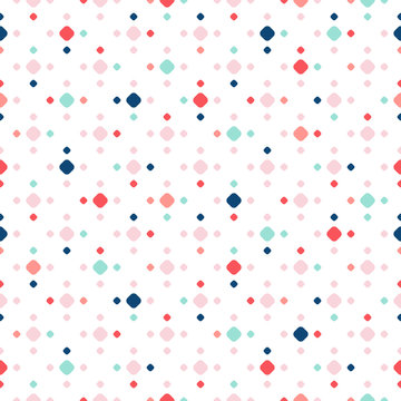 Colorful polka dot seamless pattern. Vector dotted texture with small scattered spots on white background. Simple abstract geometric design for decoration, scrapbooks, party. Baby pattern.