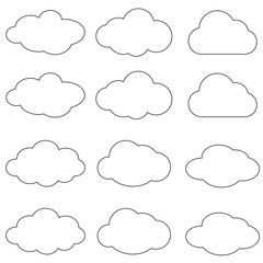 Cloud vector icon set white color on blue background. Sky flat illustration collection for web. Vector illustration