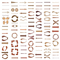 Brown and beige vector arrows. Set of colored vector arrows. The arrow brown and beige colors. Vector illustration.