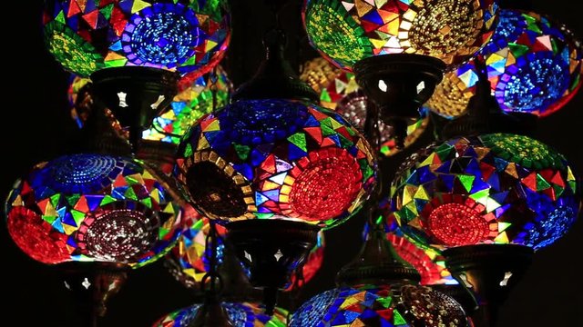 Decorative chandeliers in Grand bazaar. Istanbul, Turkey. Close up