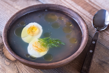 Bowl of chicken stock