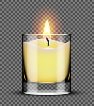 Burning Candle In A Glass Jar Isolated On Transparent Background