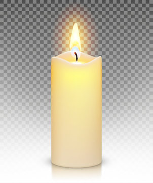 Candle burn with fire realistic isolated on transparent background