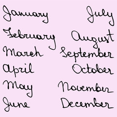 hand drawn callygraphic names of the months