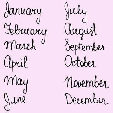 hand drawn callygraphic names of the months