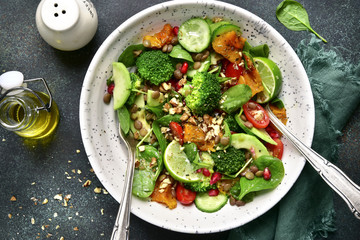 Vegetable salad with lentil.Top view.