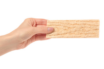 Dietary bread slices in hands