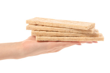 Dietary bread slices in hands