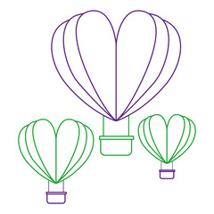 hot air balloons flying with heart shape vector illustration design