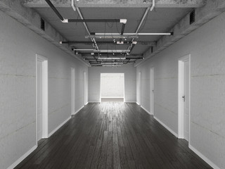 concrete corridor with doors in loft style. 3d illustration