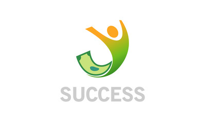 Human Body Jumping Money Success Logo Design Symbol Illustration