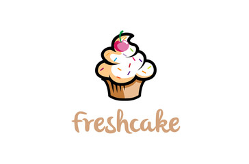 Fresh Delicious Cupcake With cherry Logo Design Symbol Illustration
