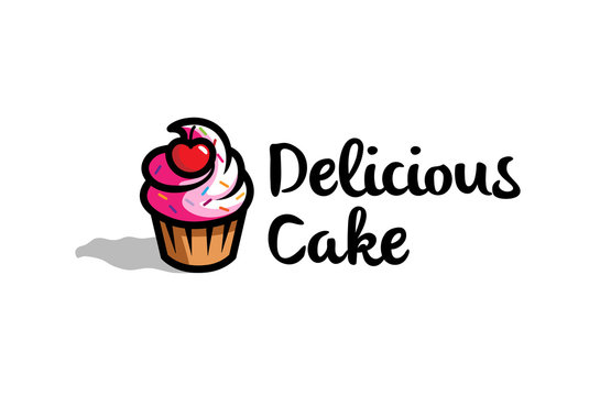 Fresh Delicious Cupcake With cherry Logo Design Symbol Illustration