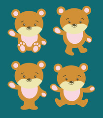 Set of cute cartoon baby bear vector illustration.