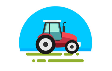 Flat red tractor in a