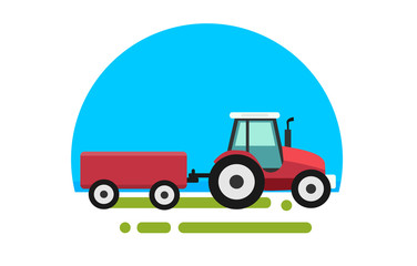 Heavy red tractor with trailer