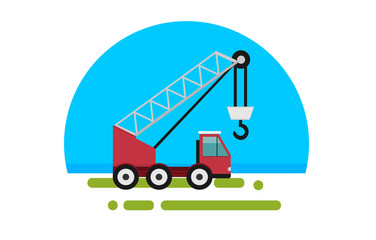 Flat red truck with crane