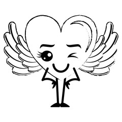 heart love happy with wings kawaii character vector illustration design