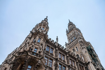 Munich new city hall (Neues Rathaus) taken during a cold winter afternoon. Neues Rathaus is a town hall at the northern part of Marienplatz in Munich, Bavaria, Germany