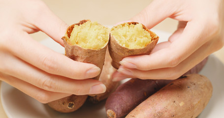 Hand tear grilled sweet potato