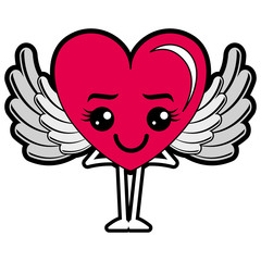 heart love happy with wings kawaii character vector illustration design