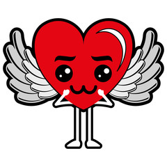heart love with wings sad kawaii character vector illustration design