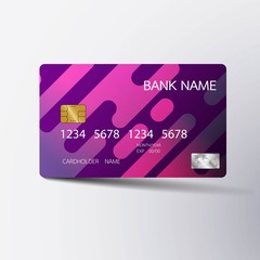Modern credit card template design. With inspiration from the abstract. Pink and black color on the gray background. Vector illustration. Glossy plastic style.