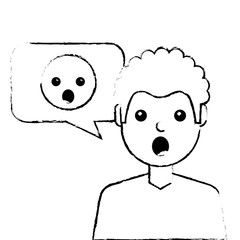 man with surprised emoticon in speech bubble vector illustration sketch design