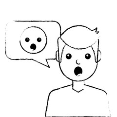 man with surprised emoticon in speech bubble vector illustration sketch design