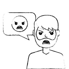 man with angry emoticon in speech bubble vector illustration sketch design