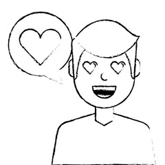 man with love heart in speech bubble vector illustration sketch design